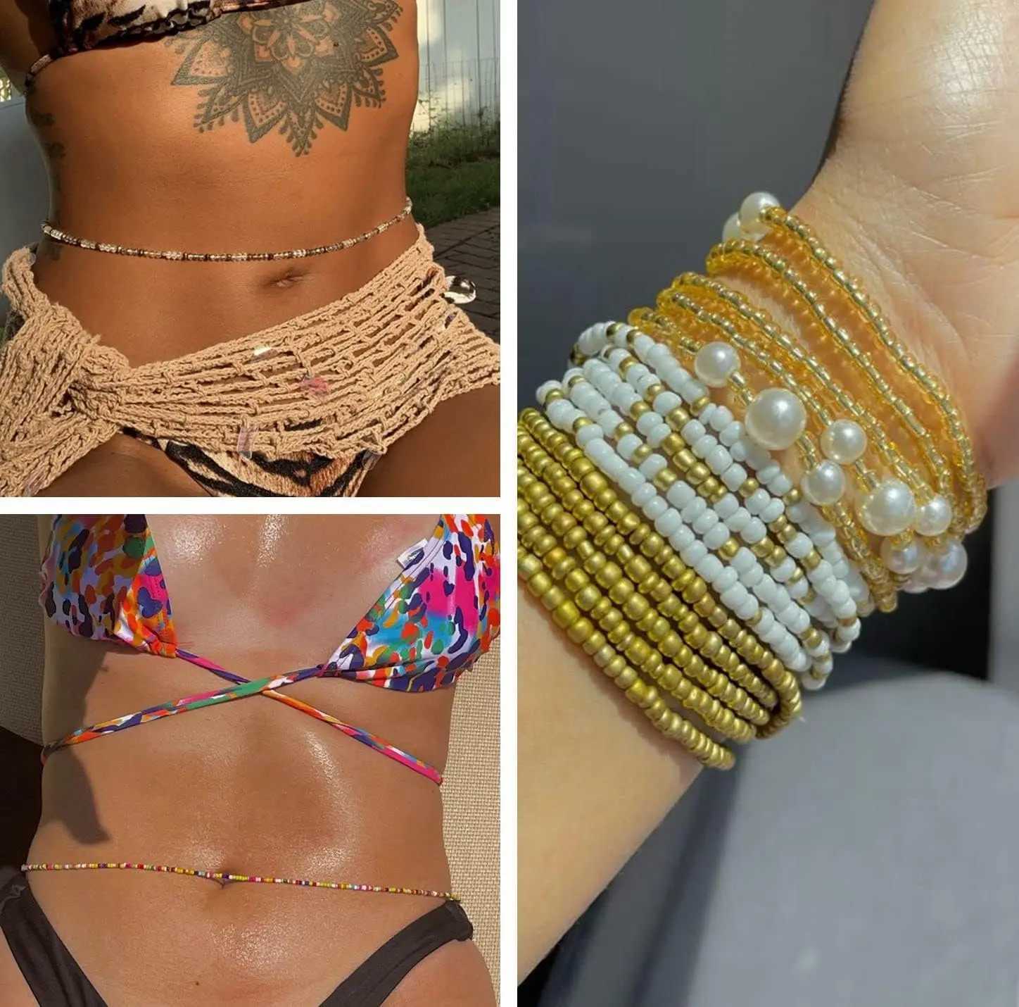 8 pieces of African waist beads suitable for girls elastic laminated belly beads body chain waist bead packaging colorful waist bead jewelry X250410