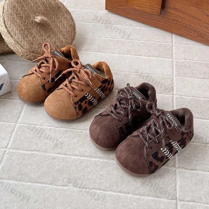 Childrens Casual Cotton Shoes 2025 Autumn Winter New Boys Girls Sports Shoes Kids Leopard Print Warm Plush Toddler SneakersT251110