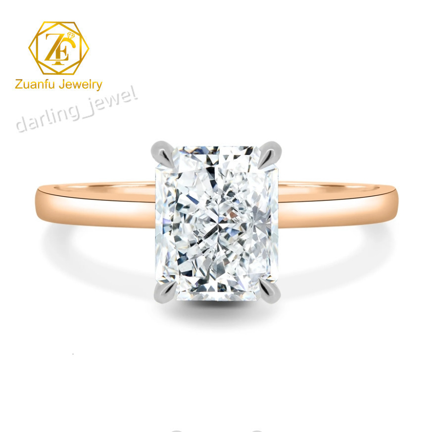 Custom Radiant Moissanite 4CT 8x10mm Ring 18k Rose Solid Gold Moissanite Diamond Mosan Ring for Women