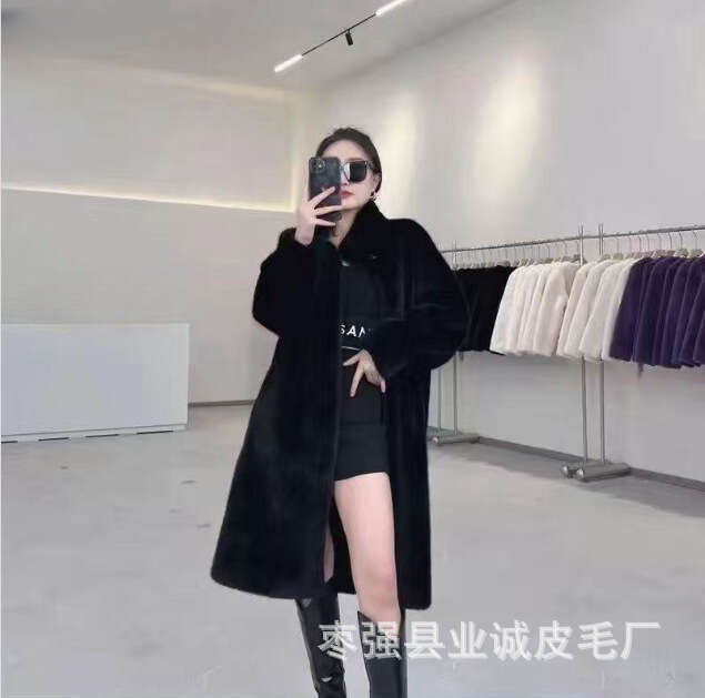 Mink Stand Long New Collar Women's Faux Autumn Winter Thick Loose Plush Fur Coat Furry Clothing