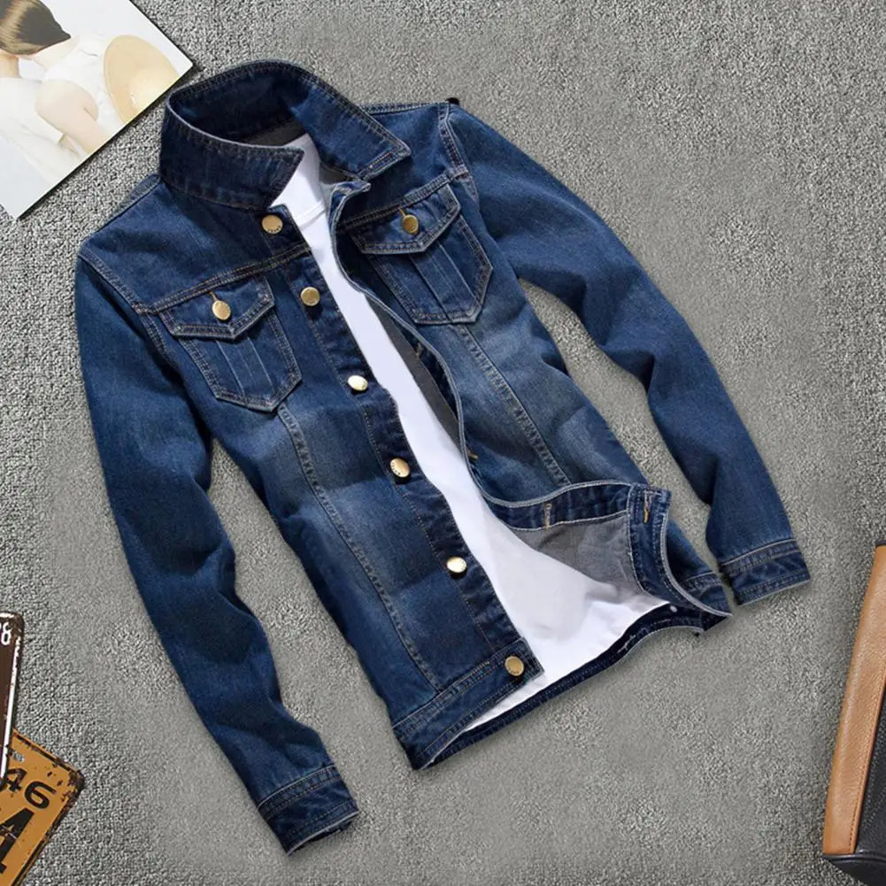 Mens denim jacket autumn mens retro streetwear fashionable slim button 250401