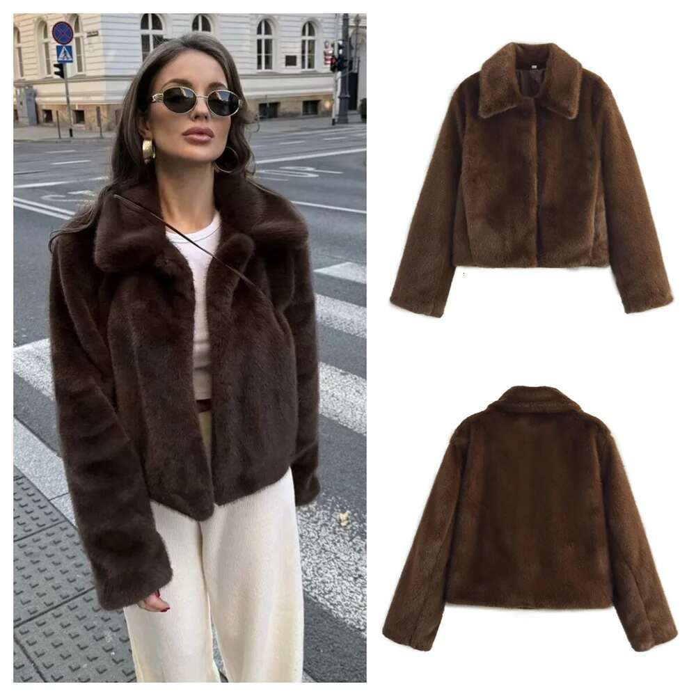 Pb&Za2024 Winter New Women's Clothing Style Versatile Collar Long Sleeve Artificial Fur Effect Short Coat