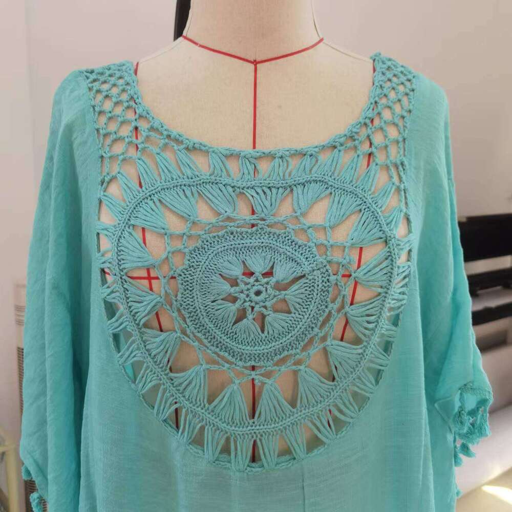 Summer Hand Hook wer Splicing Beach Skirt Fashionable Loose Large Vacation Sunscreen Women's Top Hollow Cover Shirt 2025 New Style Unique and Ele