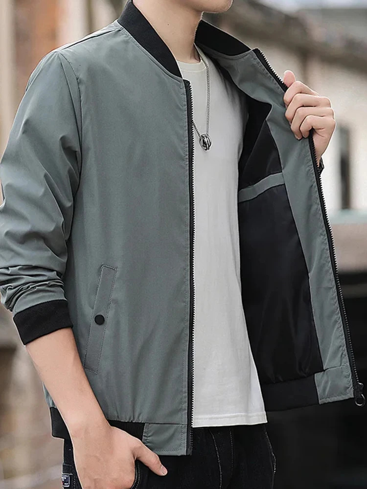 Mens casual fashion windproof outdoor sports zipper solid color long sleeved cold and warm aviation jacket 250401