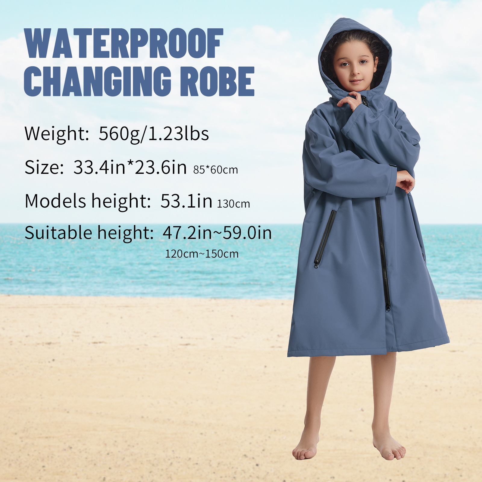 1 Hiturbo warm swimsuit jacket: Children's composite zipper style cape soft lining hooded robe