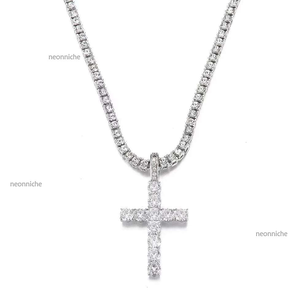 Cross Pendant Necklace Hip Hop 4mm 5mm Vvs Moissanite Dia Tennis Chain Sier for Women Men Jewelry