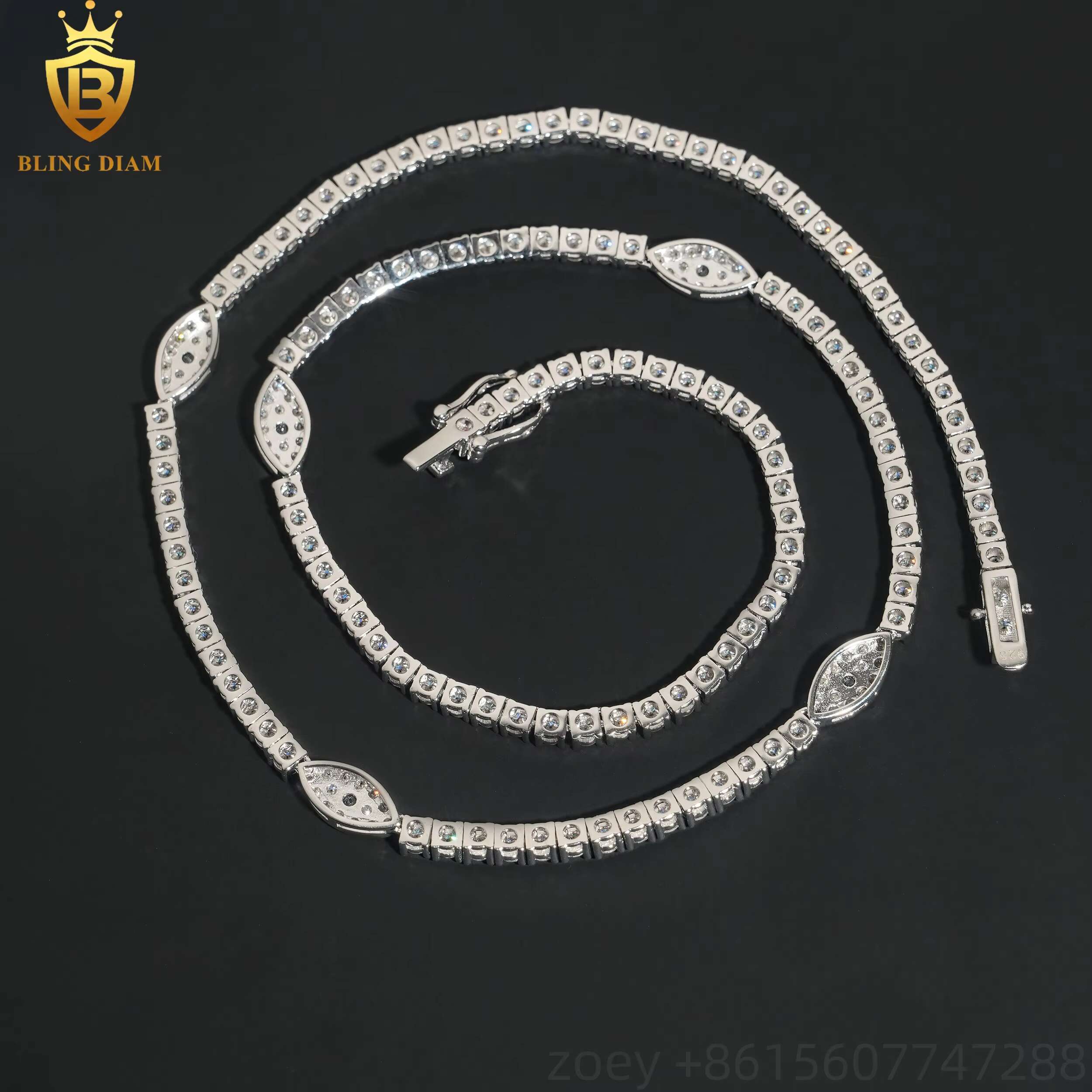 3mm Hip Hop New Design Jewelry 925 Silver Vvs Moissanite Iced Out Tennis Chains WIth Eye Necklace Gra Certificate