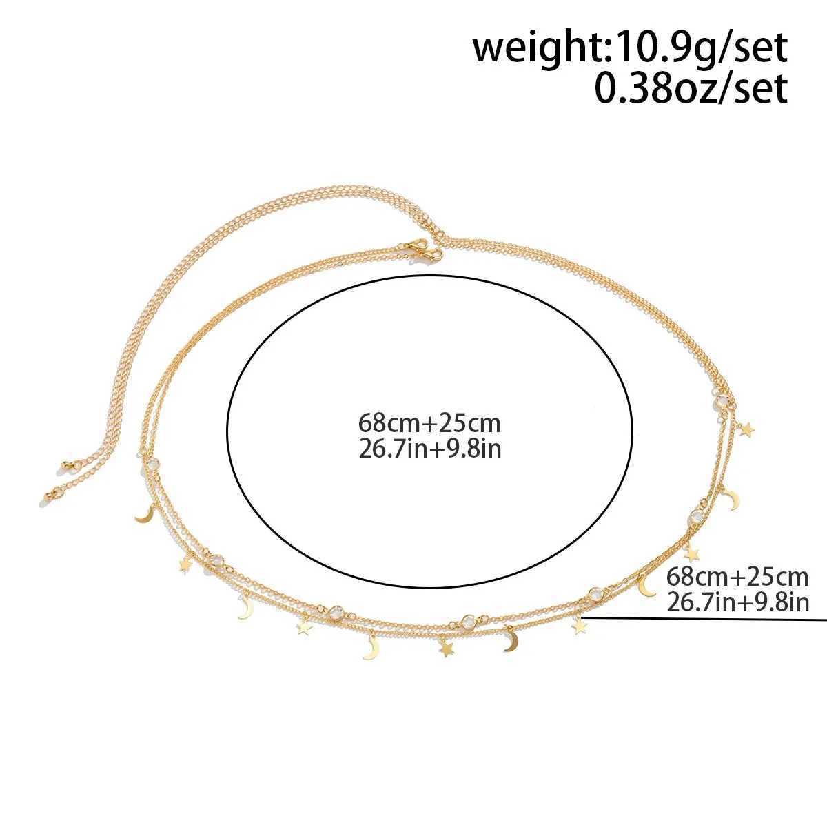 Ladies sexy rhinestone body chain fashionable street photography project moon pentagonal pendant Versatile tassel waist chain X250410