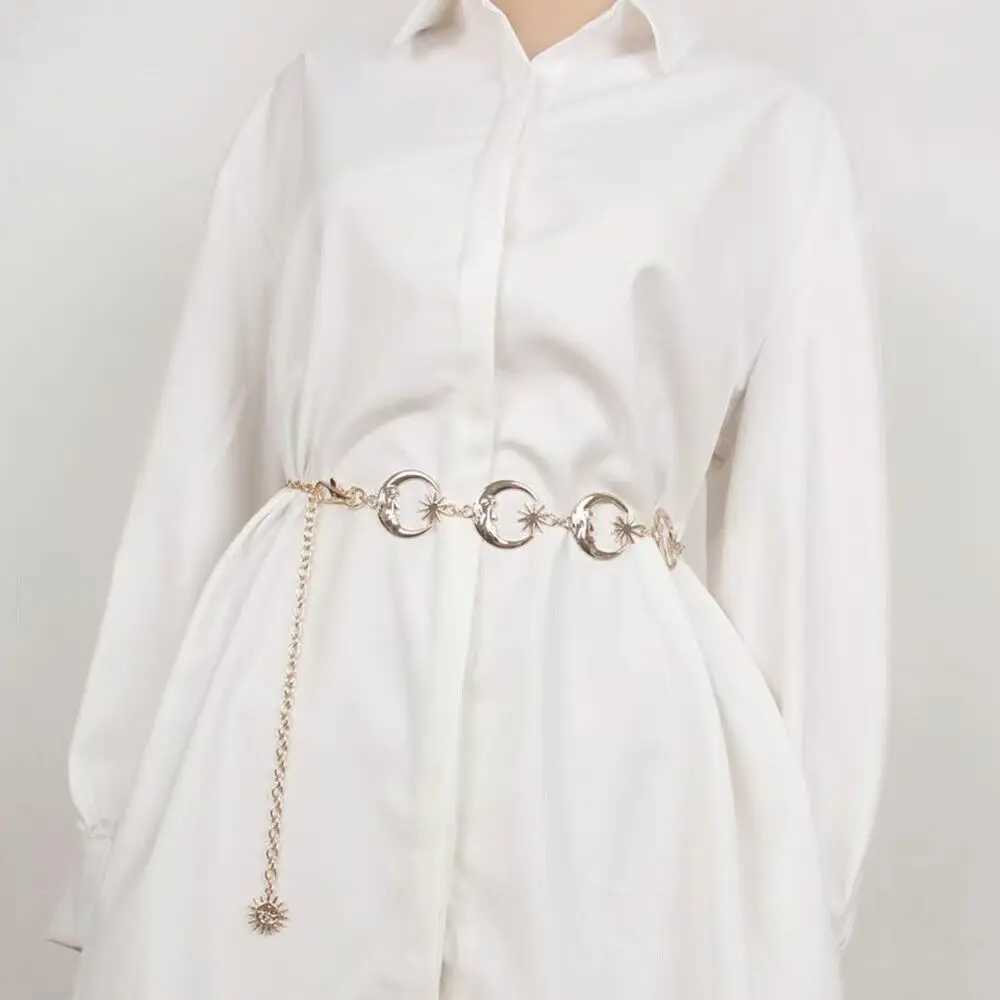 Punk Hip Hop Style Full Match Waist Chain Moon Retro Metal Wans with Retro Dress High Waist Chain Belt X250410