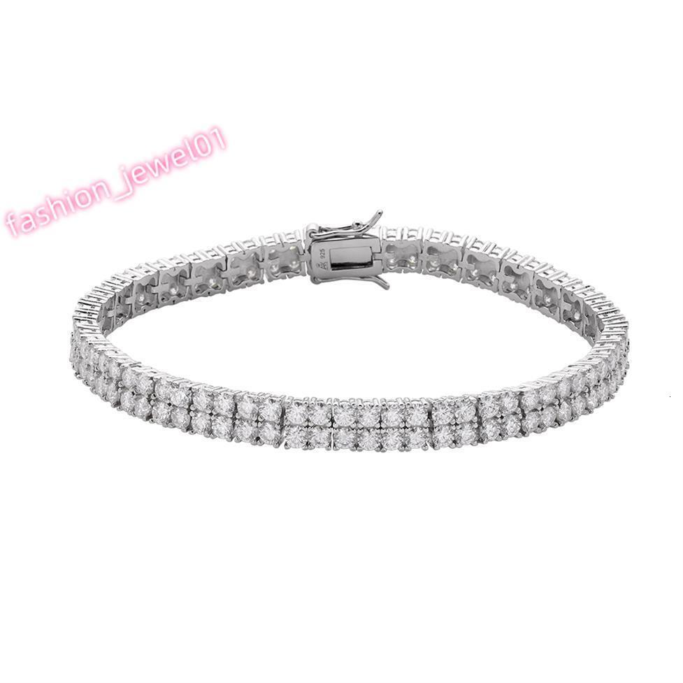 New Hip Hop Bling Jewelry 6mm Width 925 Sterling Silver Micro Paving Moissanite Double Layer Tennis Chain Bracelet