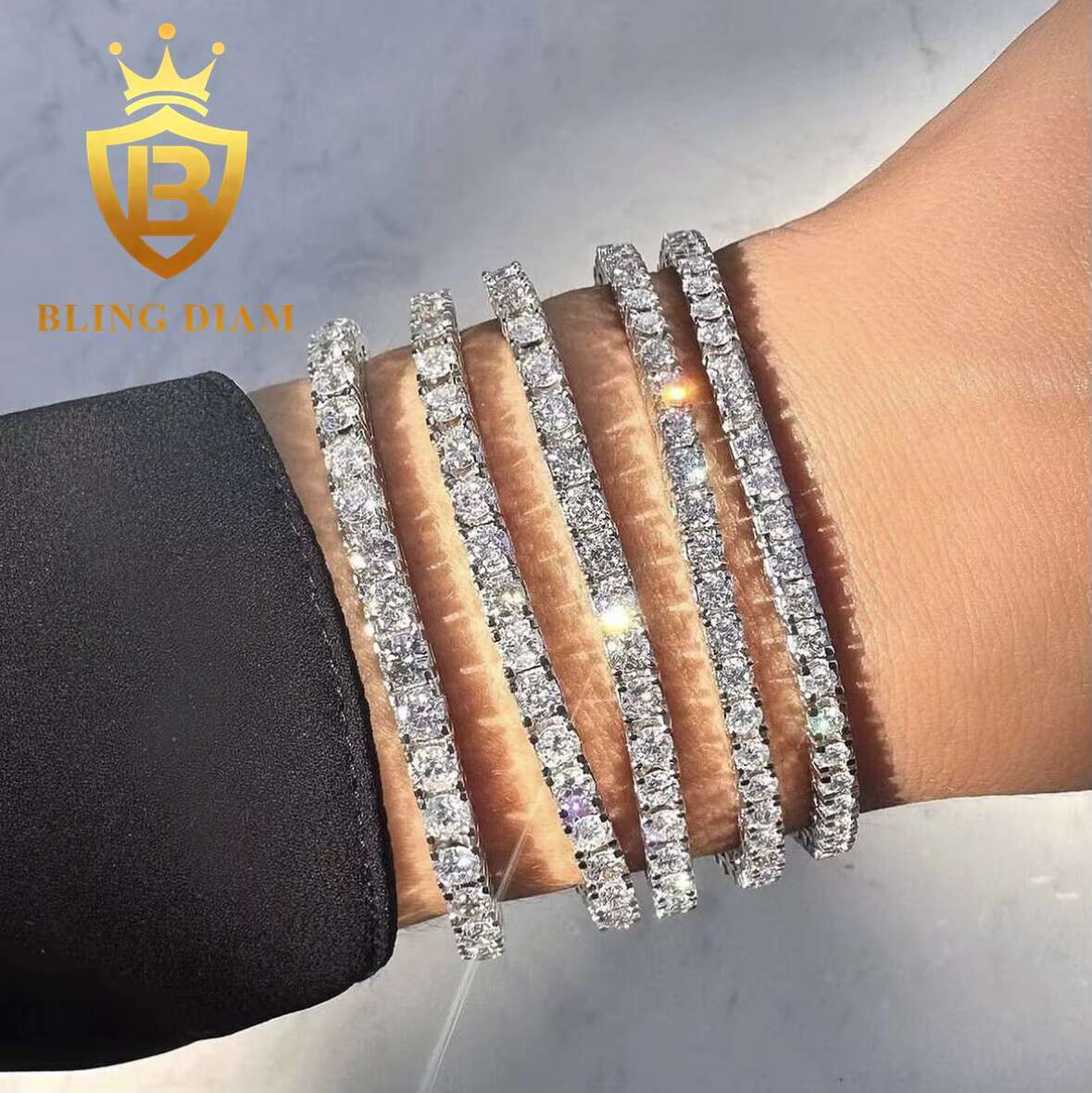 Hot Sale VVS Tennis Chain Moissanite 925 Sterling Silver 2mm-6.5mm Moissanite Diamond Hiphop Tennis Chain Necklace Bracelet