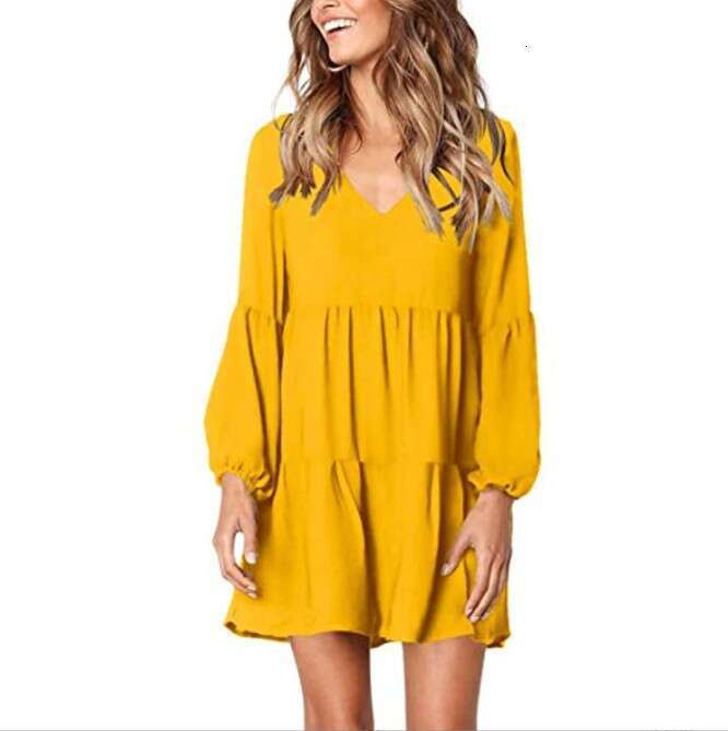 European and American women's V-neck long sleeved polka dot ruffle loose temperament dress 2025 new casual fashion trend clothing