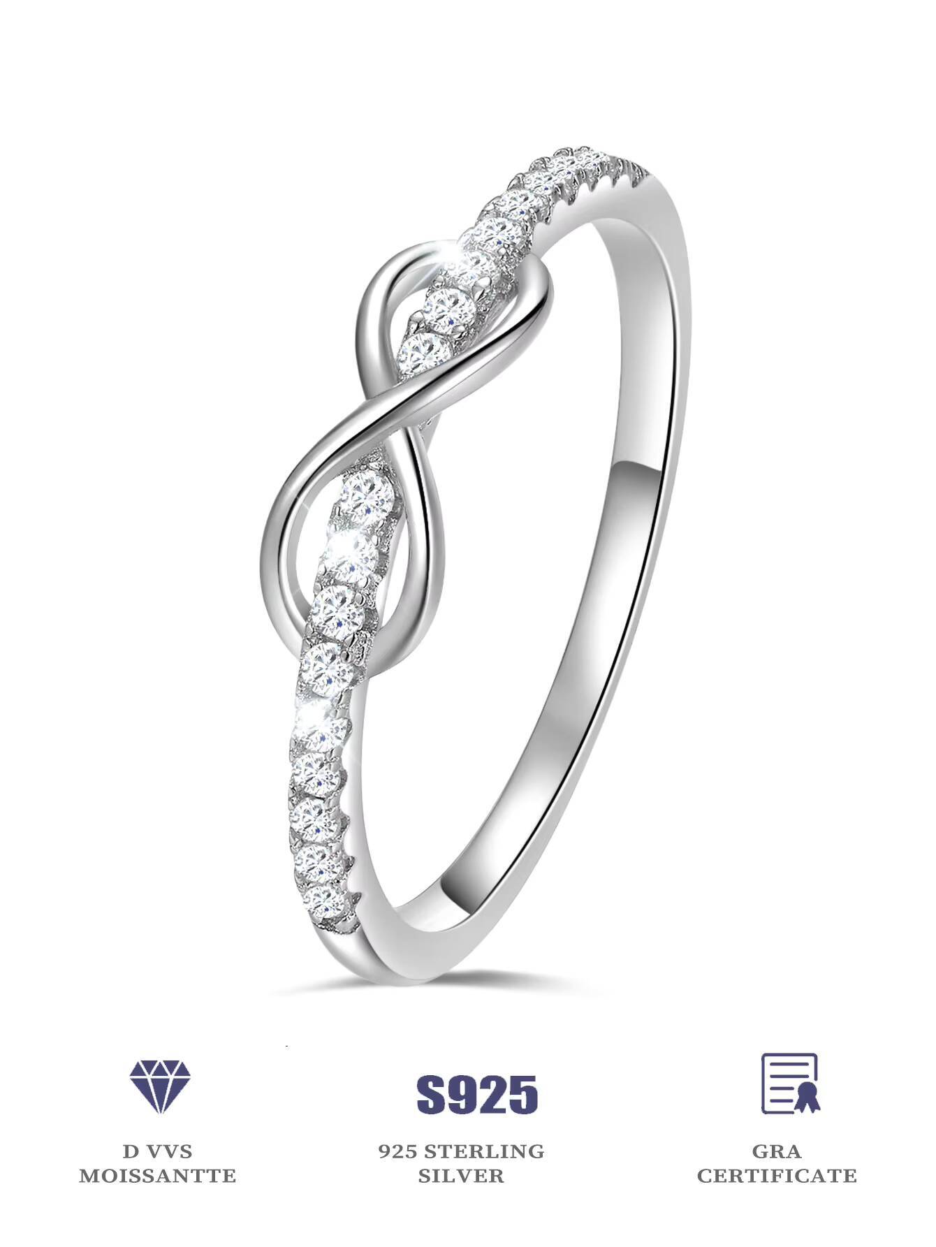 925 Sterling Silver Infinity Symbol VVS Moissanite RingRing Cute Couple Love Design Bowknot Moissanite Rings for Women Jewelry