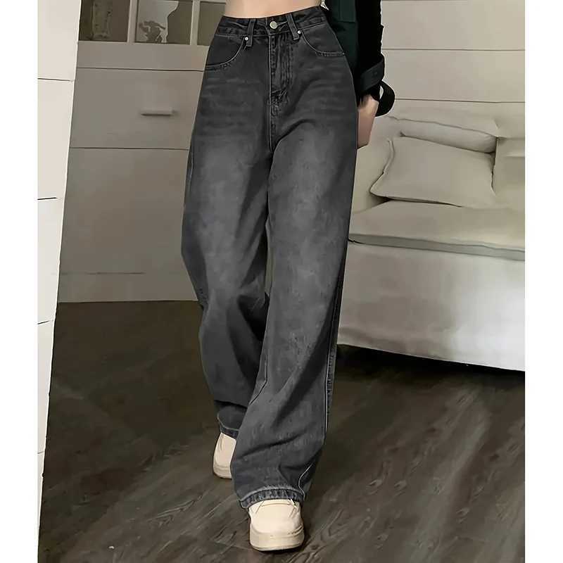 Women Fashion Loose Jeans Female High Waist Streetwear Designer Wide Leg Trousers Female Classic Gray Goth Straight Leg Pants C251110