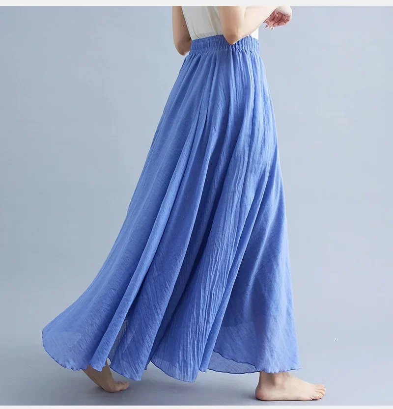 Fashionable pure cotton linen womens skiing Maxi elegant Harajuku Saia casual loose long clothing Faldas Ropa Mujer 250407
