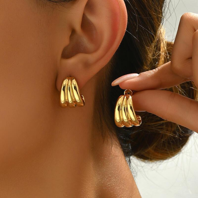 Hoop Cut Polished Teardrop 14K Gold Plated Women's Chunky Twist Hypoallergenic Stud Earrings, Lightweight And Comfortable Jewelry, Bold Statement