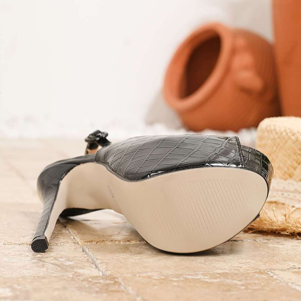 Emerald Green Women's Ultra-High Stiletto Sandals - Open-Toe Platform Dress Shoes With Ankle Strap Buckle Closure, Synthetic Cover & Rubber Sole 