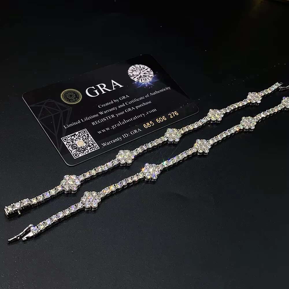 Fine Jewelry 925 Silver Iced Out Flower Hip Hop Tennis Chain VVS Moissanite Diamond Tennis Bracelet