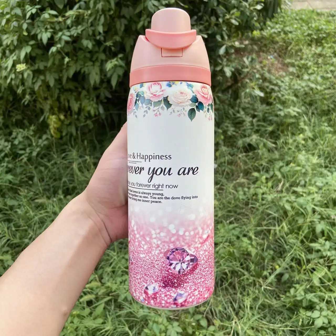 Fashionable cup 32oz Owa Stainless Steel Insated Water Bottle with Straw And Ribbons BPA- Sports Water bottle for Men and Wen Portable Y251110