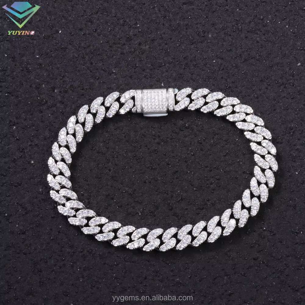 Fashion Jewelry 8mm Wide S925 Sterling Silver Gold Plated VVS Moissanite Diamond Necklace Iced Out Cuban Link Chain for Mens