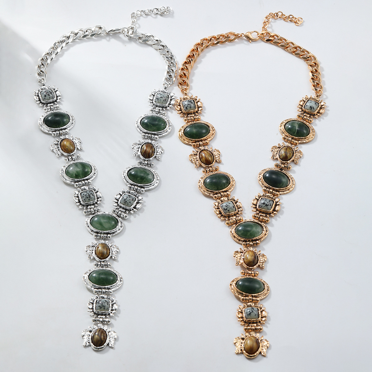 New Retro Style Imitation Natural Stone Embellished Necklace With Temperament Women s Sweater Chain Boutique Gift Necklace