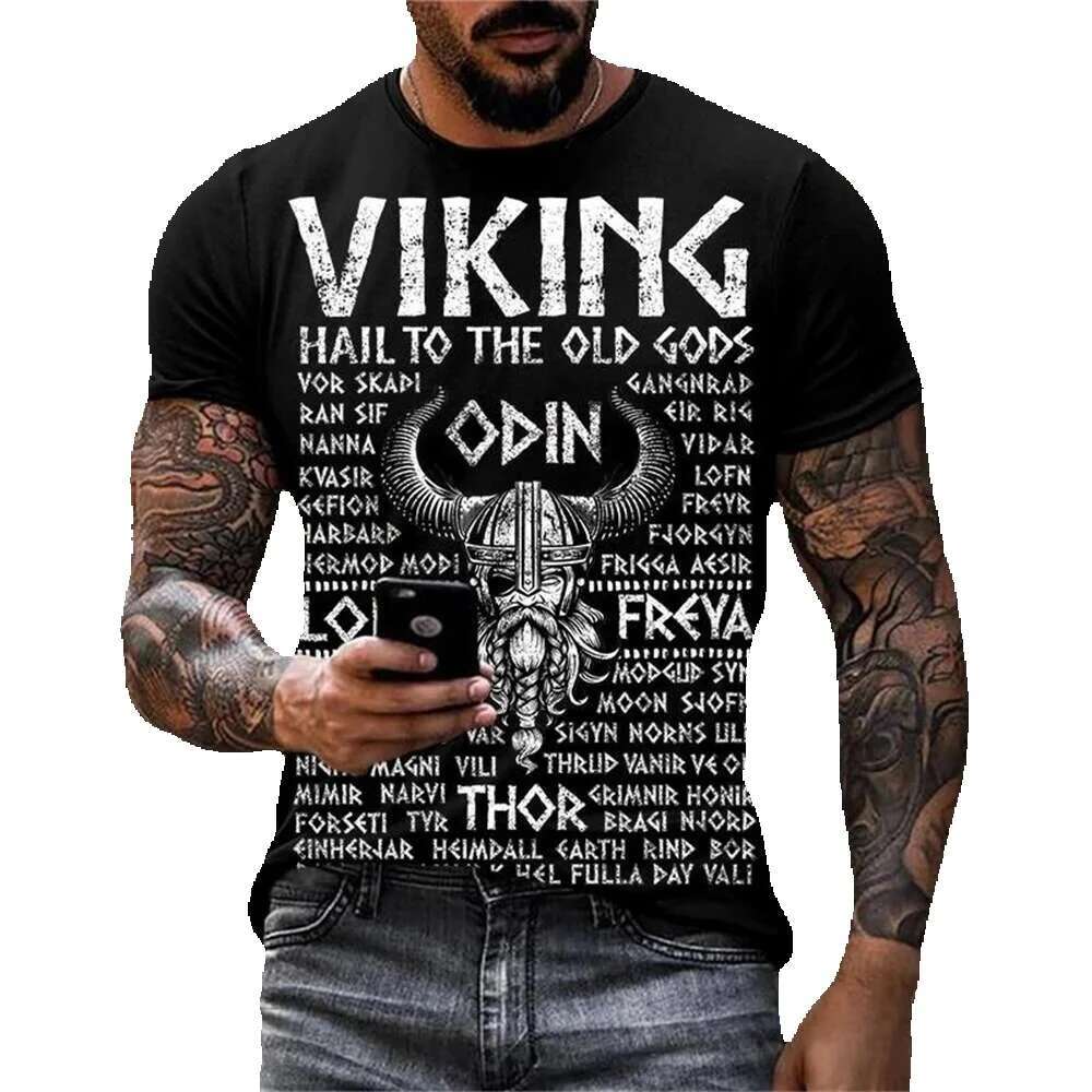 Fashionable men's printed T-shirt, round neck, plus size, comfortable, short sleeved, trendy elements, sporty and casual