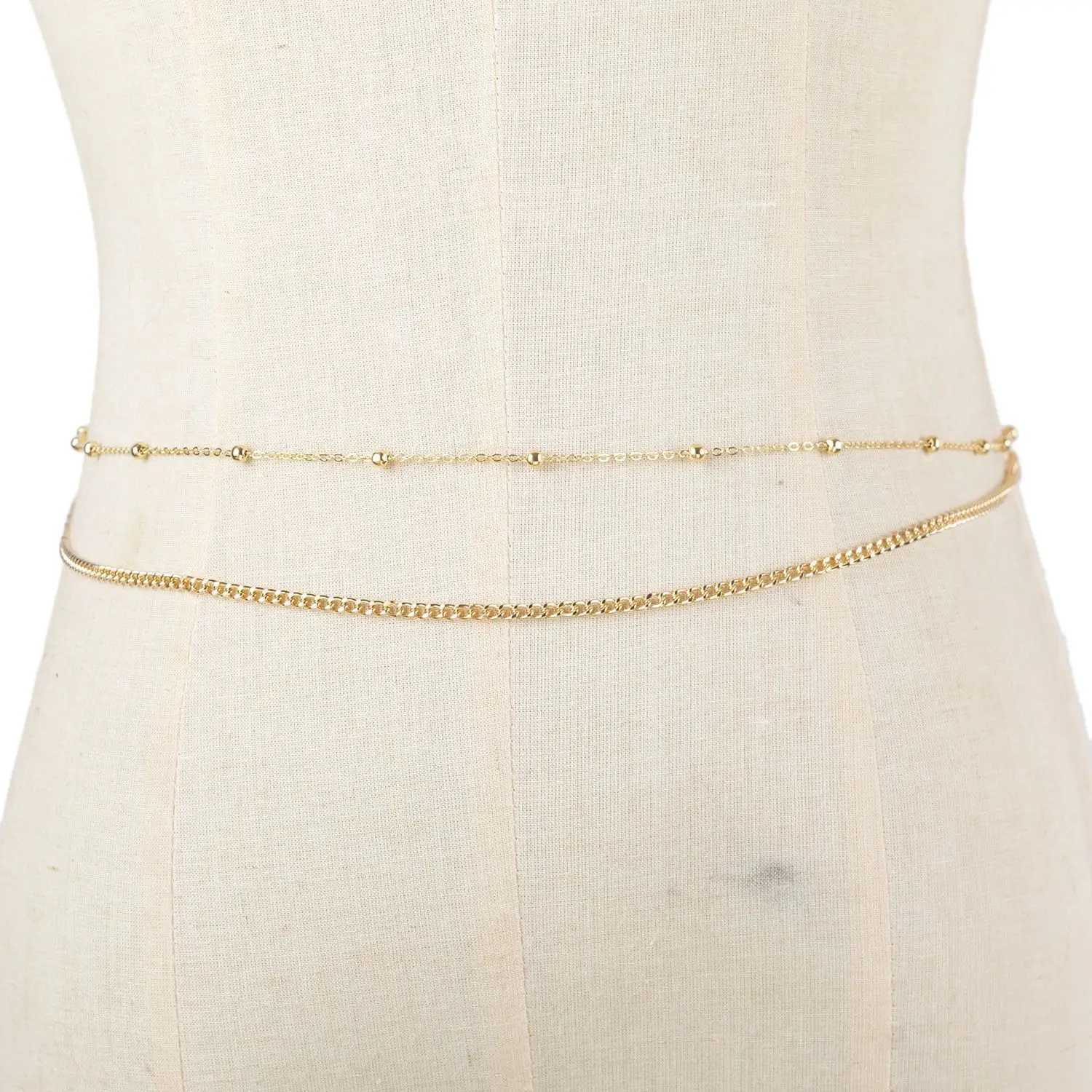 Fashionable and sexy round bead chain double waist chain simple metal thick chain body chain warm belly waist decoration X250410