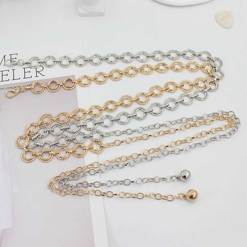 Fashion metal leather belt Hip waist gold and silver narrow chain thick edge crystal waist chain party X250410