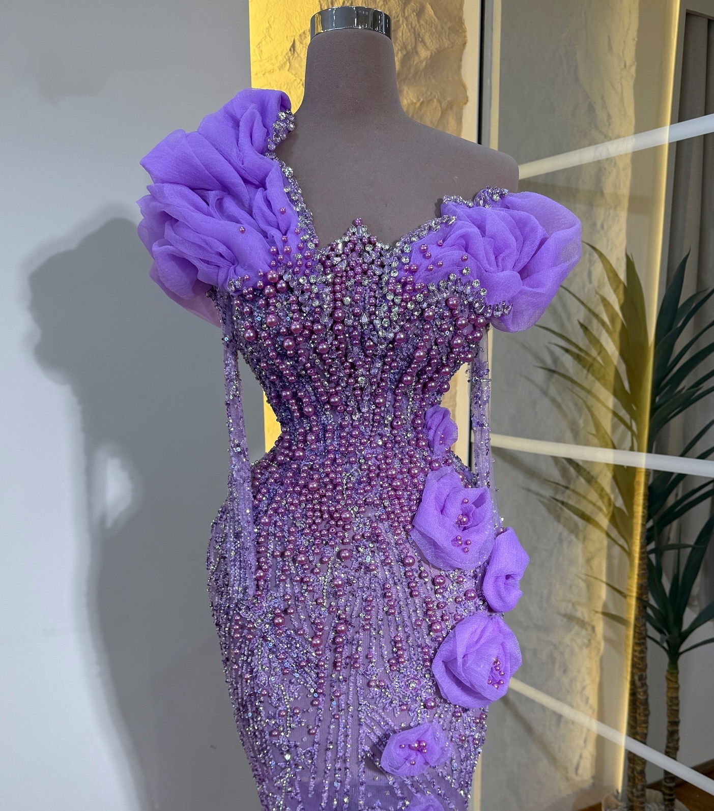 Lilac Pearls Mermaid Party Evening Dress 3D Flower Appliques Woman Prom Dresses Gowns cerimonia Robe de soiree Customized