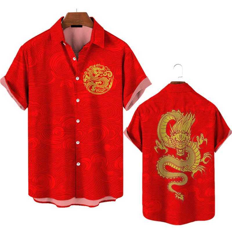 3D Print 2024 Chinese Loong Shirt Mens Fashion Summer Hawaiian Shirt Fashion Top Loose Short Sleeve Shirt X250410