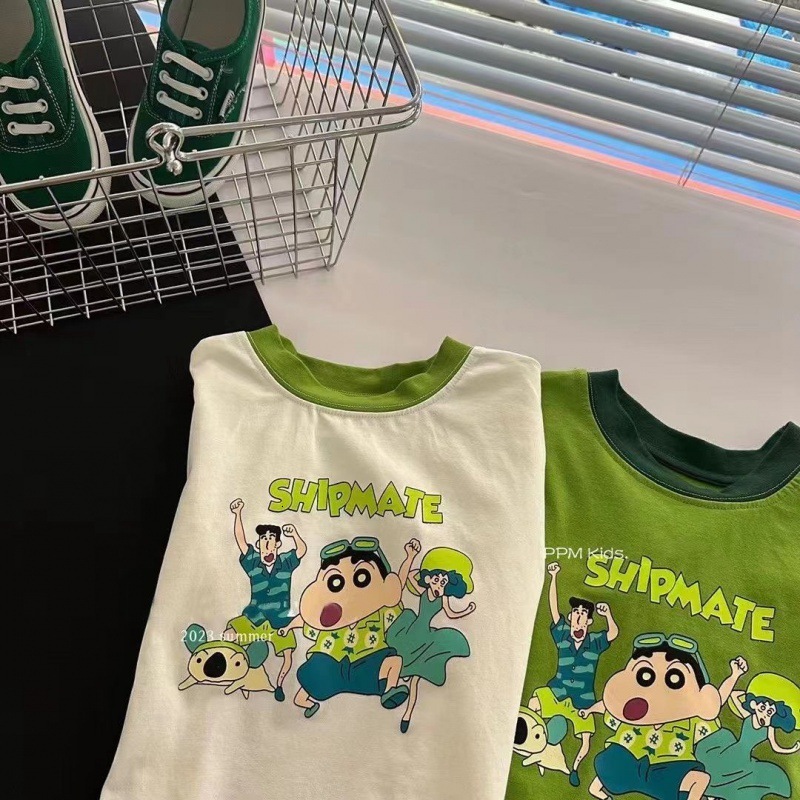GS- Ddmyshoesvip Children S Clothing Pure Cotton Short T Shirt For Boys New Summer Baby Cartoon Contrasting Children S Top Girl Round Neck Half Sleeve