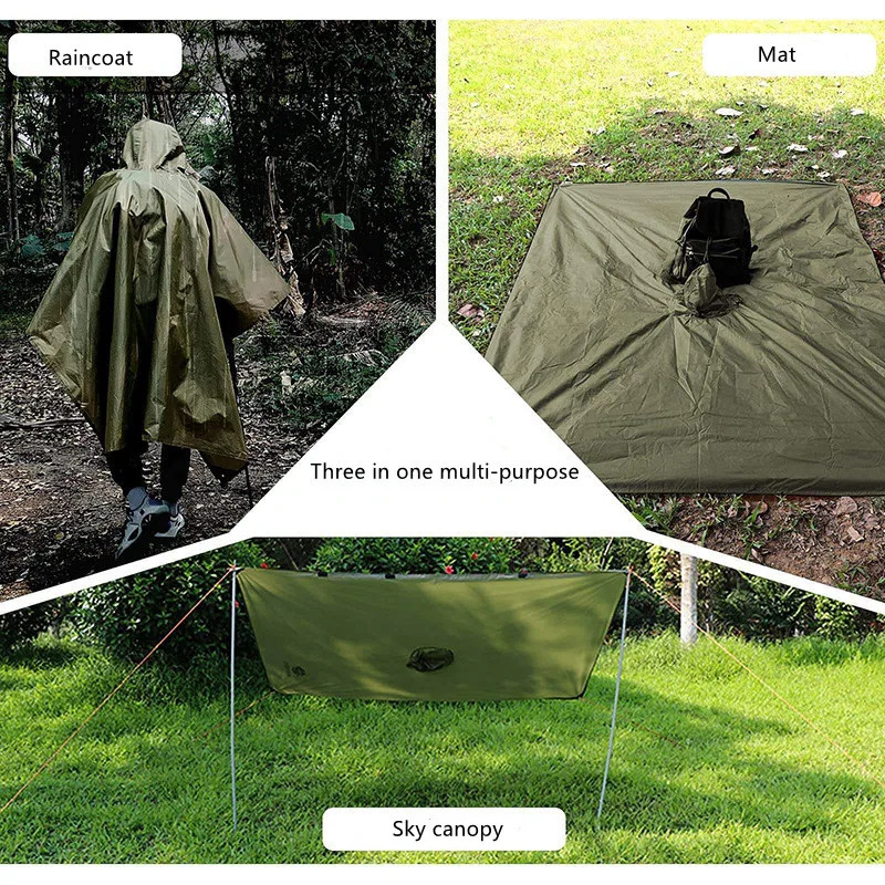 3-in-1 outdoor raincoat Hooded sleeve waterproof poncho Camping hiking Raincoat tent motorcycle rain cover250403