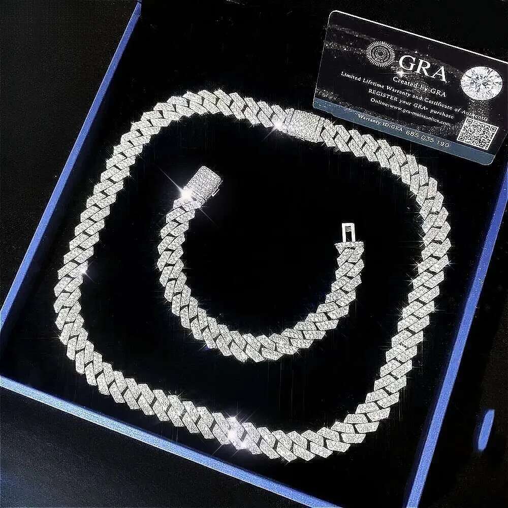 moissanite Hip Hop Jewelry Sier 14mm gold Sterg Sie Chain For Men necklace miami cuban k chain necklaces