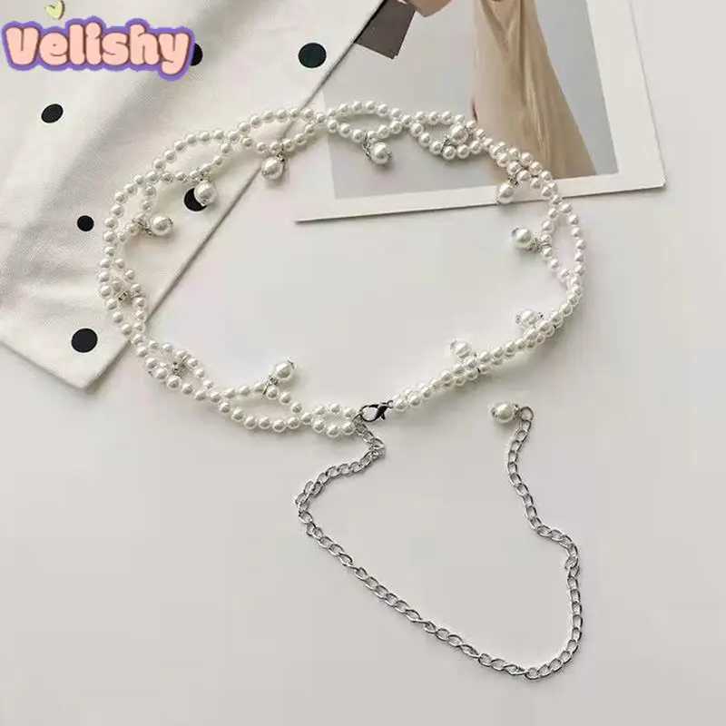 Wen waistband elegant temperature pearl strap Fem girl dress crystal strap pearl strap wedding strap girl accessories X250410