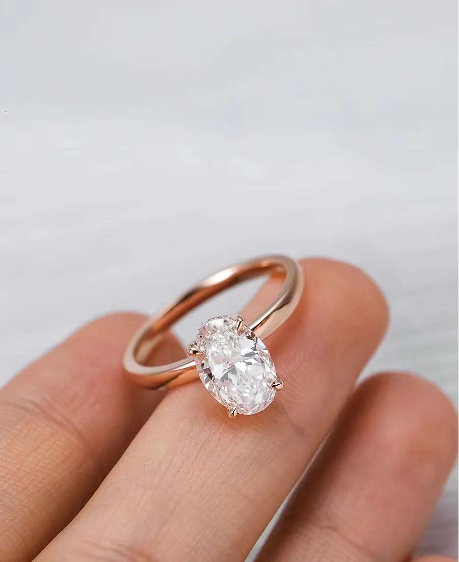 IGI Lab Grow Diamond Ring Oval 2CT Simple 4 claw 18K rose gold wedding ring Diamond Ring for female couples Valentines Day gift
