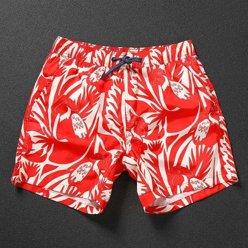 Summer shorts mens personalized red Paro print beach underwear dry sports casual shorts mens trendy brand breathable X250410