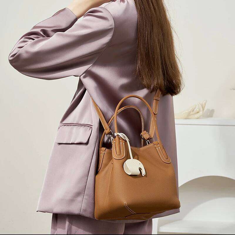 Genuine Leather Women Bucket Luxury Designer Handbags High Quality Cowhide Women's Shoulder Bags Fashion Crossbody Bag