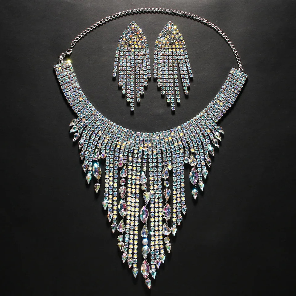 Stonefans Bohemian Drag Queen Exaggerated Tassel Necklace Set Earring Geometric Wedding Banquet African Jewelry Set Accessories 250409