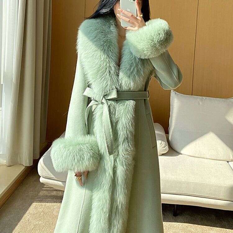 Woolen Fashion MidLength Wool Women's Winter Collar Internet Celebrity Faux Fur Coat Trendy