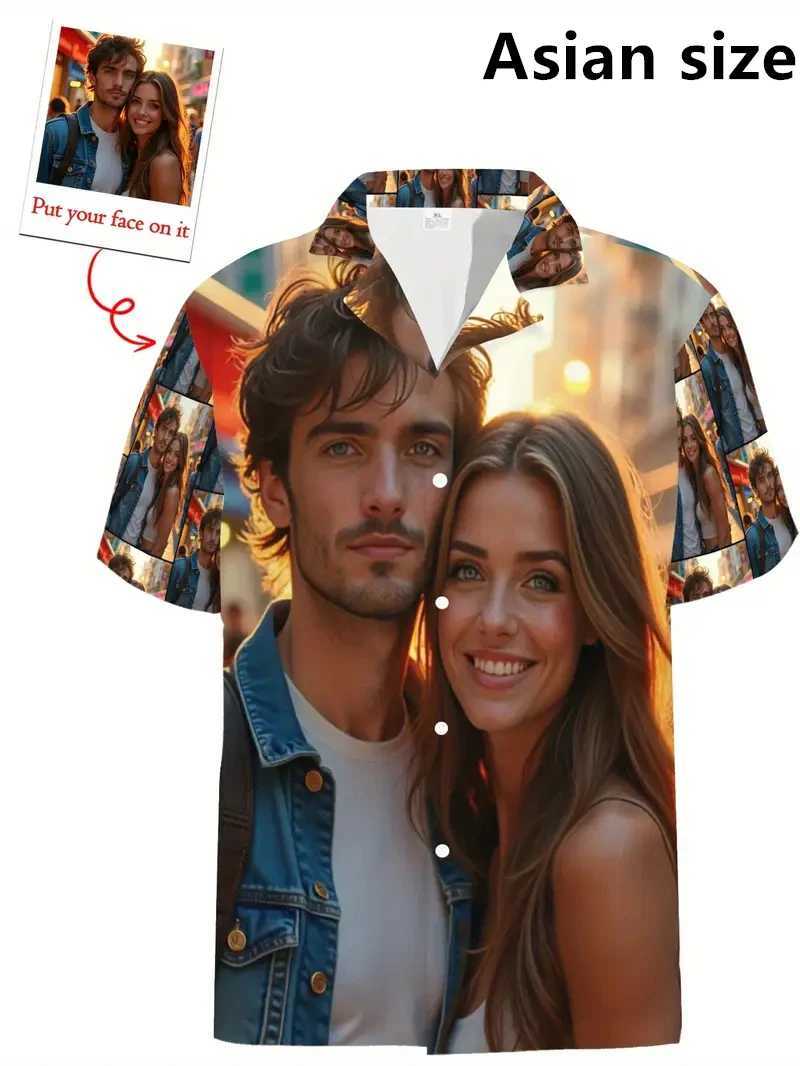 Summer custom unisex Hawaiian shirt 3D printed fun facial personalized beach shirt with collar short sleeved button up shirt top X250410