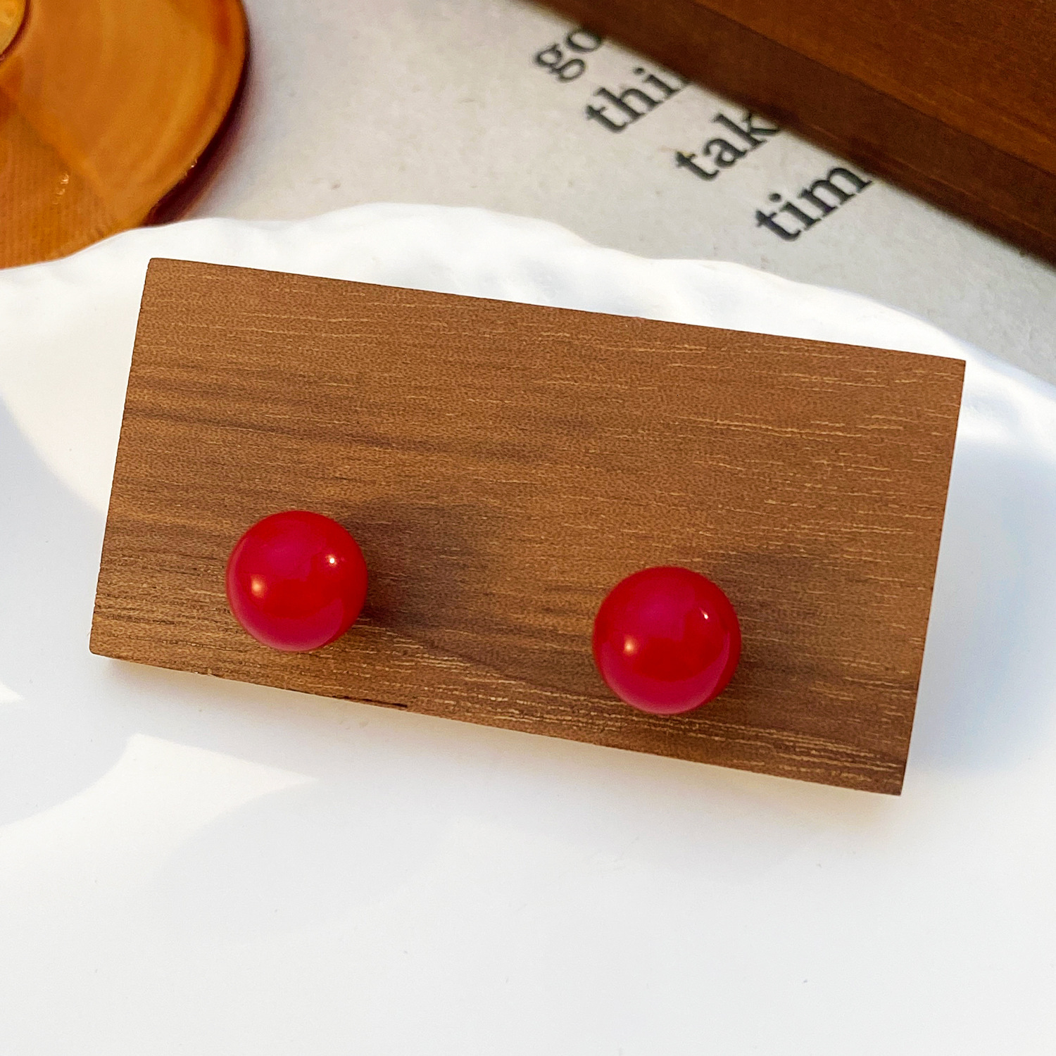 for Women New Year Elegant Fashion Commuting Ancora Red Cherry Bean Stud Earrings