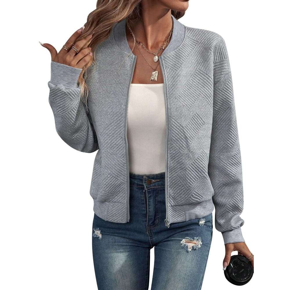 Amazon European and American Cross-Border Trade 2024 Autumn Winter New Solid Color Zipper Jacket Baseball Collar Casual Coat for Women