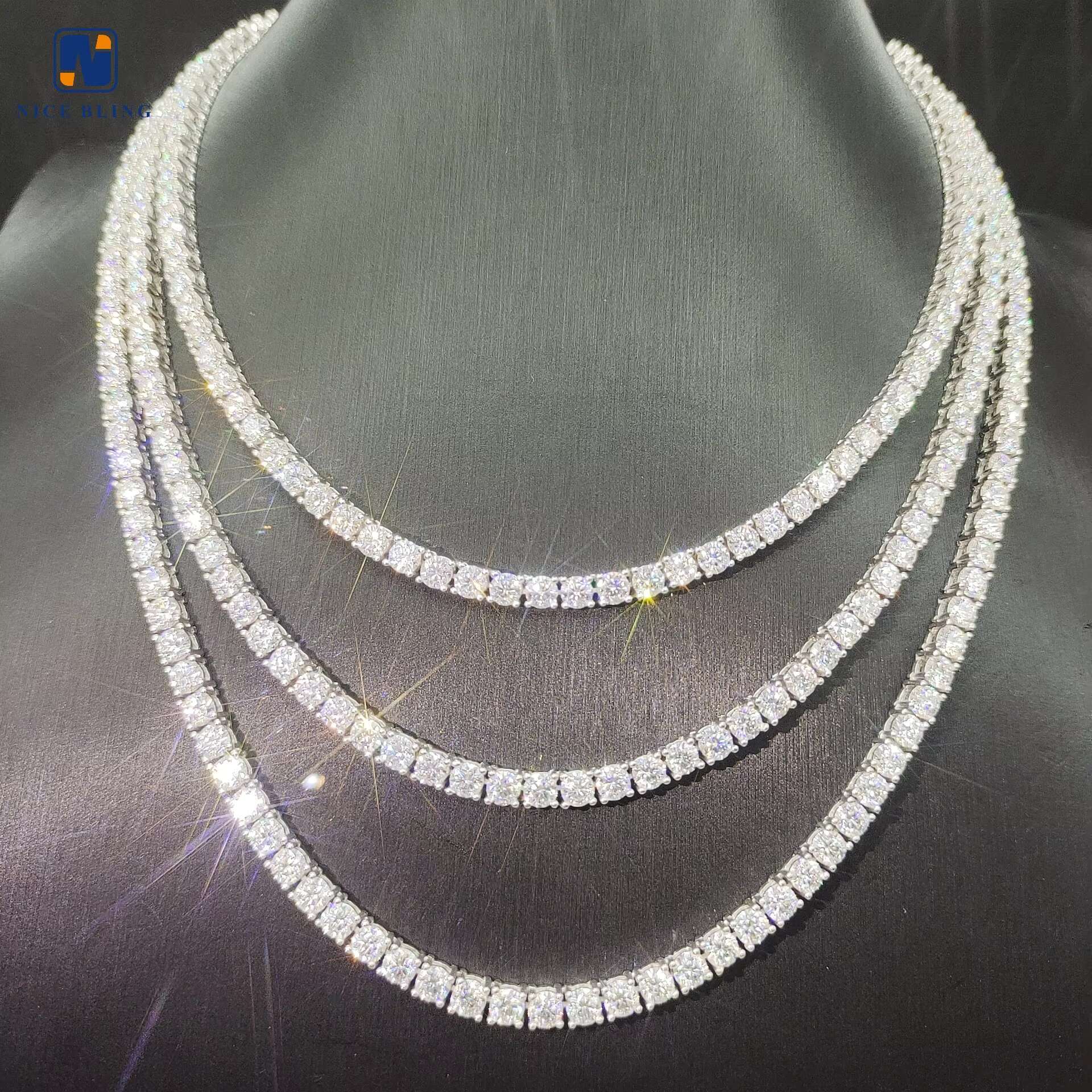 Hip Hop Jewelry Fashion Moissanite Necklace 2mm 3mm 4mm 5mm 6.5mm Moissanite Diamond 925 Sterling Silver Necklace