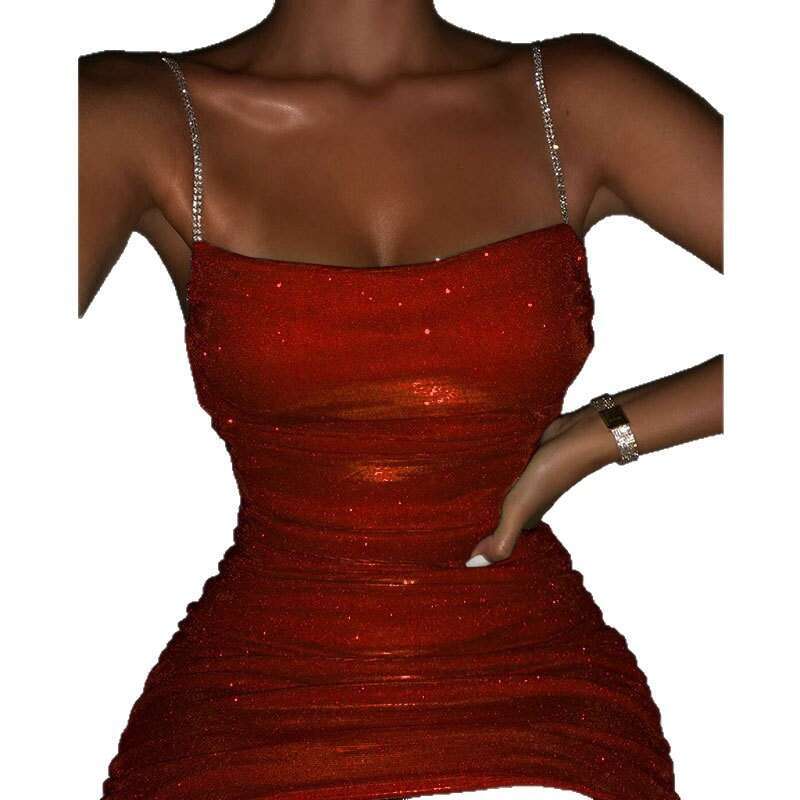 Sexy Nightclub Party Rhinestone Ruched Bodycon Strap Night club maxi dress Clothing SEXY DRESSES FOR WOMEN