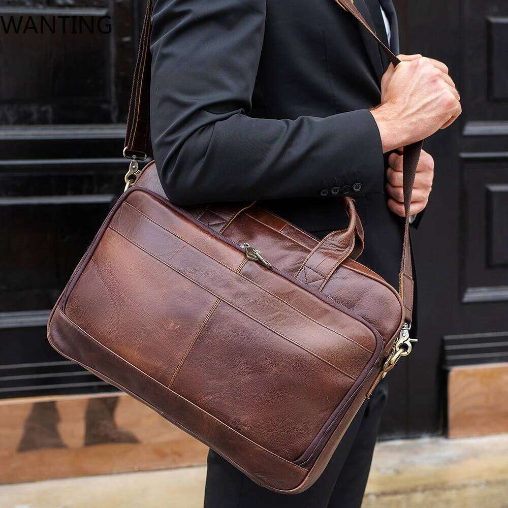 Designer Bags Designer Bags Soft Genuine Leather Briefcase Men's Business Laptop 14 15.6 Inch PC Computer Bag For Men Male Shoulder Briefcases Ho