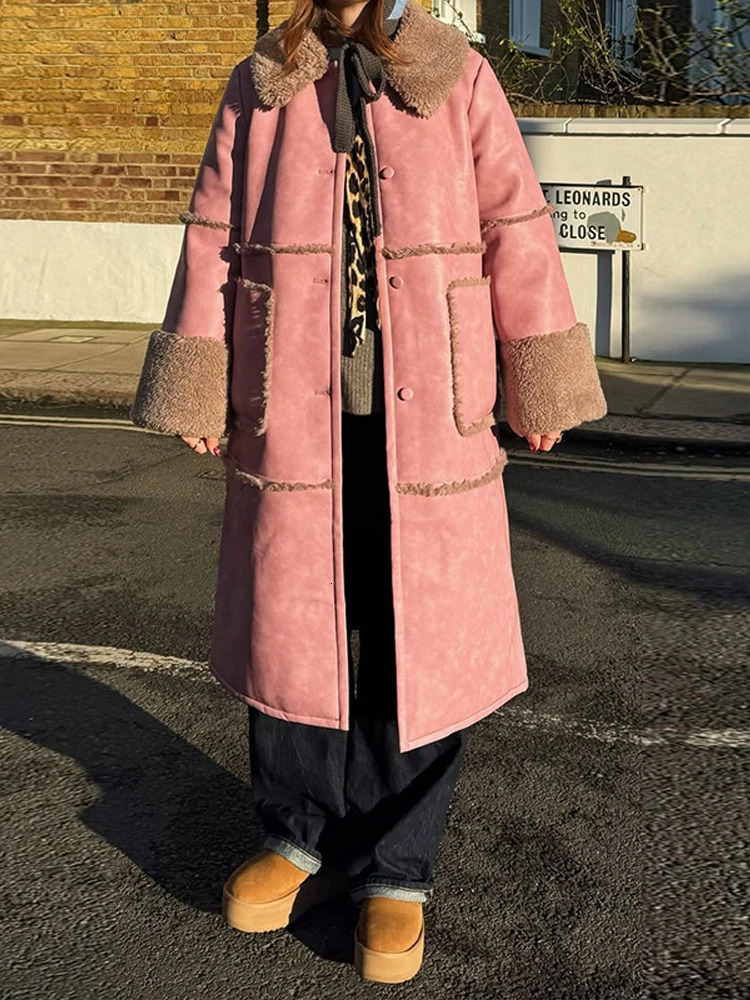 Warm Faux Fur Long Jackets Women Fashion Big Lapel Single Breasted Solid Flush Thicken Coats Female Winter Chic Outwear 251110