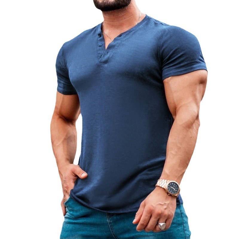 2025 Summer plus casual mens clothing Henry round neck short sleeved t-shirt casual slim fit Polo