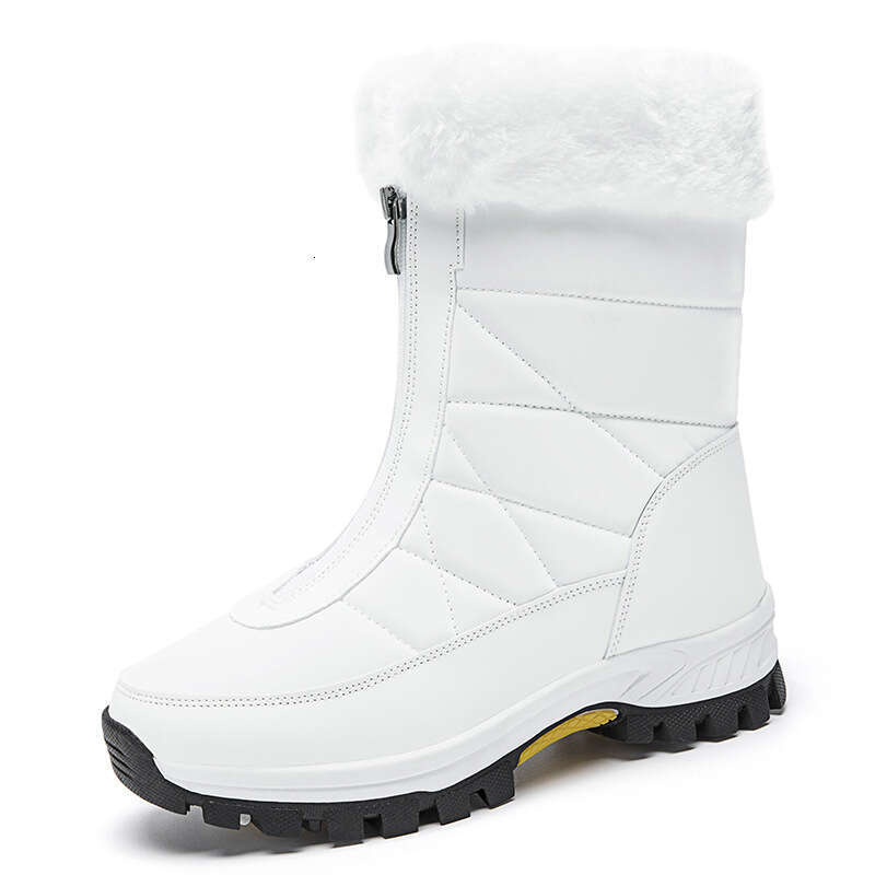 Warm Waterproof Snow Boots for Women, Fleece-Lined Thickened with Front Zipper, Northeastern Cotton Boots, Women's Winter Outdoor Shoes