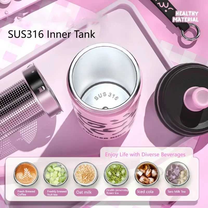 Fashionable cup 600ml Straw Insated Cup Stainless Steel Thermos Cup with Tea Strainer ColdHot Vacuum Flask Students Girls Gift Y251110