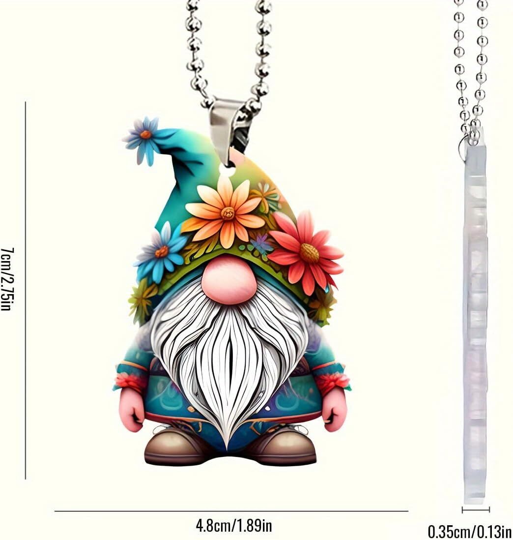 Christmas Floral Gnome Car Ornament, Hanging Decoration with Flowers and Beard, Backpack Keychain Pendant, Gifts for Family or Friends ddmybear
